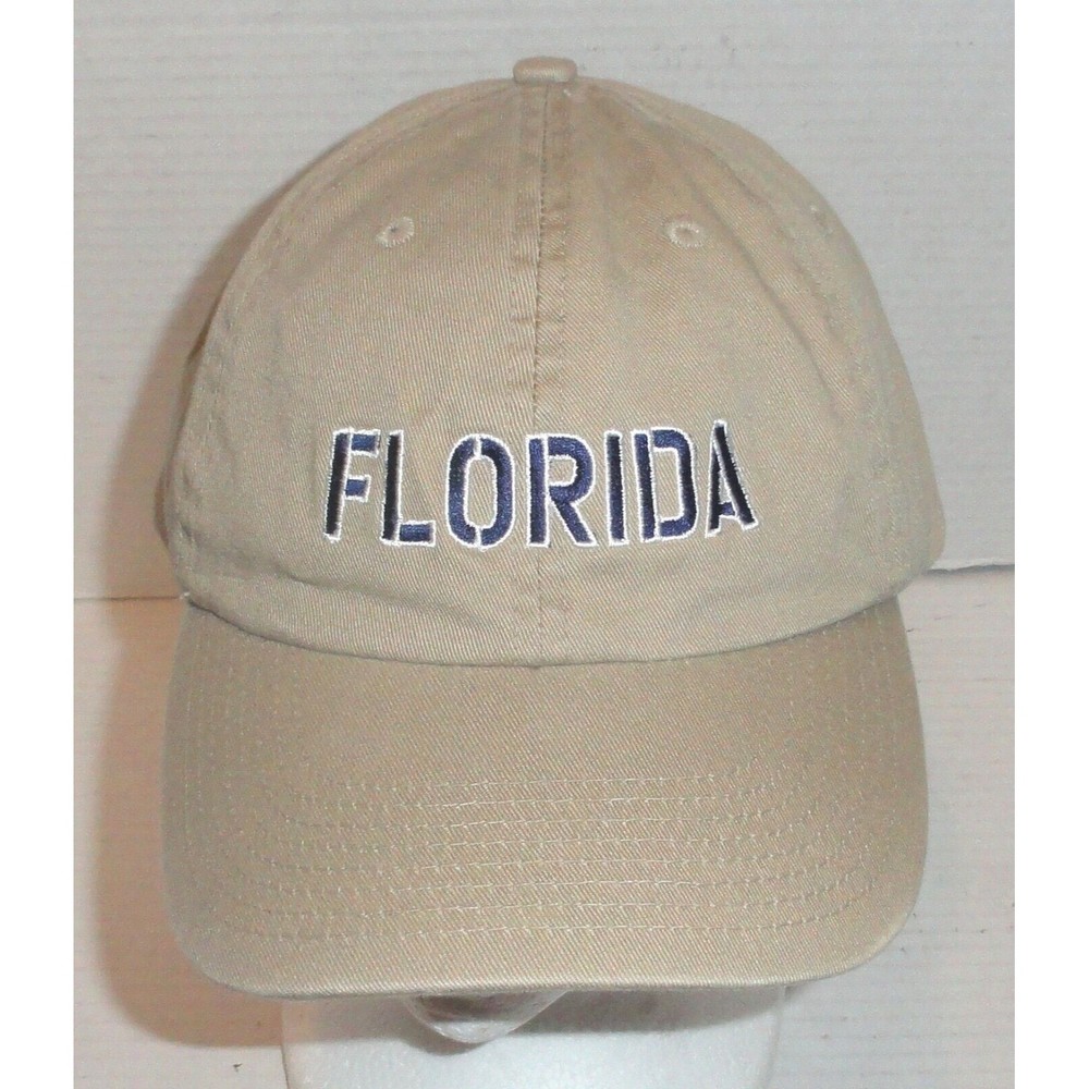 Florida Spell Out Buckle Adjustable Hat by Perrin - Beige